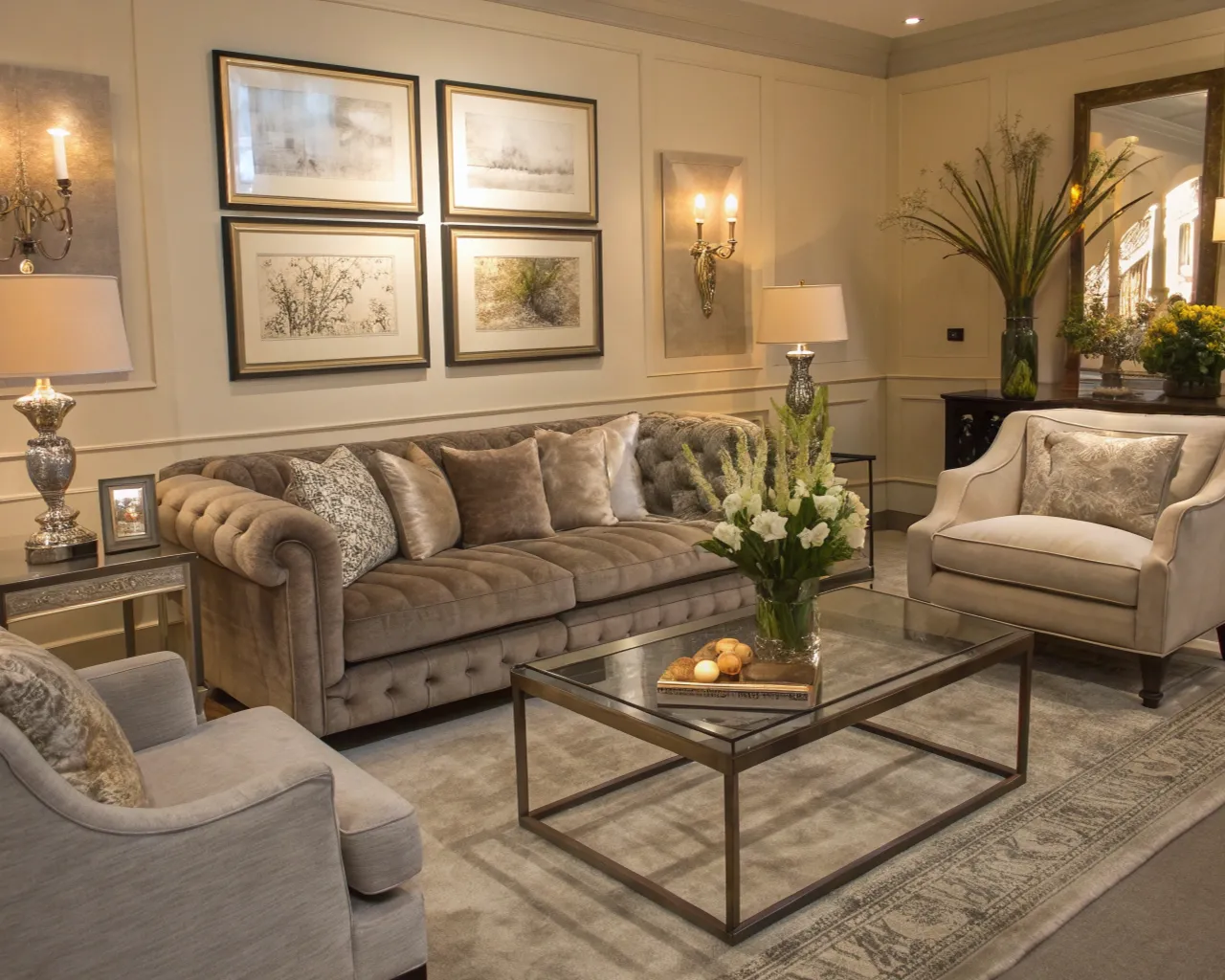 Elegant home staging av vardagsrum